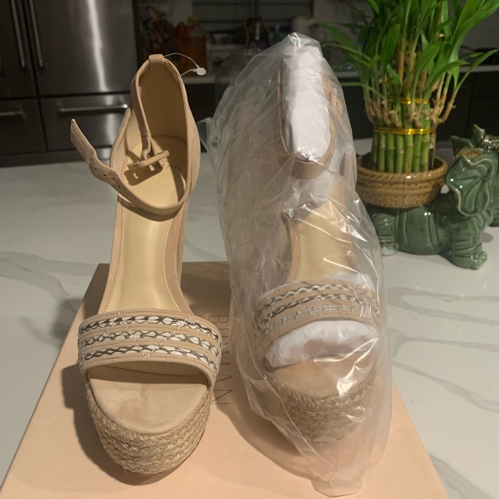 Alexandre Birman Beige Woven jute and suede Platform heels